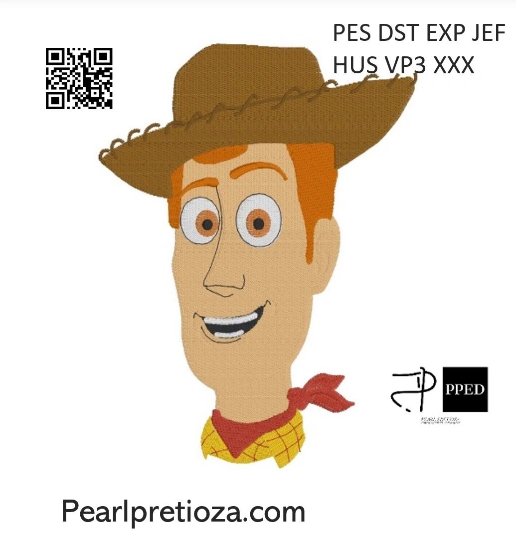 Woody's head, Toy Story Disneyinspired fill stitch embroidery machine